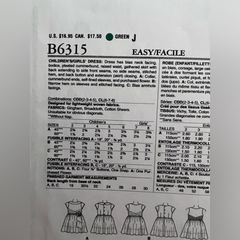 Butterick B 6315 Retro ‘61‎ girls dresses size 6 to 8 new uncut pattern - Picture 3 of 3